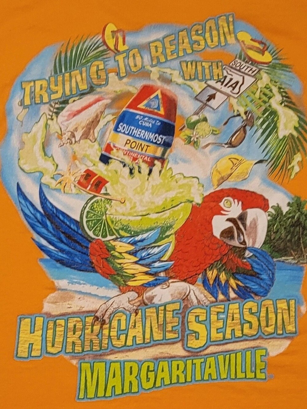 VTG Margaritaville Reason w Hurricane Season T Shirt FL A1A Southern Point Buoy